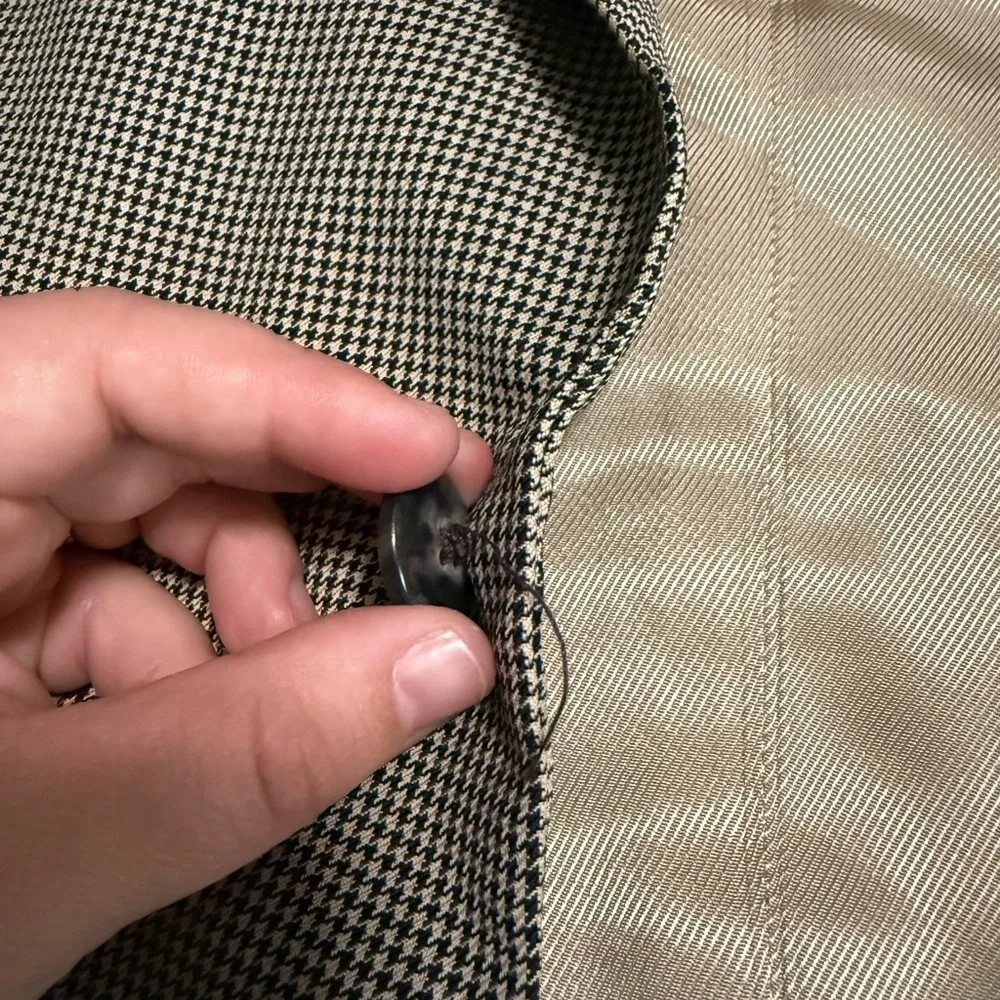 STAFFORD 100% wool tan and black houndstooth print 2 button blazer jacket 42L